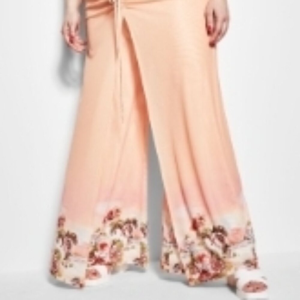 Royalty by Maluma Island Print Peach Ruched Tie Pull-on Front Overlay Printed